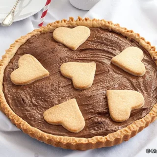 Close-up of the baked crostata showing the heart pastry decorations.