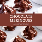 Detailed view of melted chocolate coating a meringue with soft folds and glossy finish.