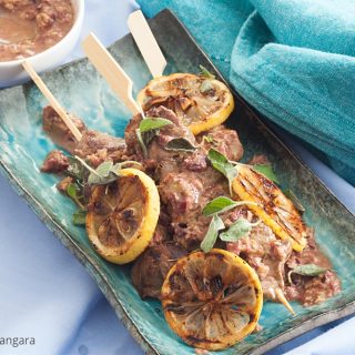Low Fodmap Lamb Skewers with Olive Sauce