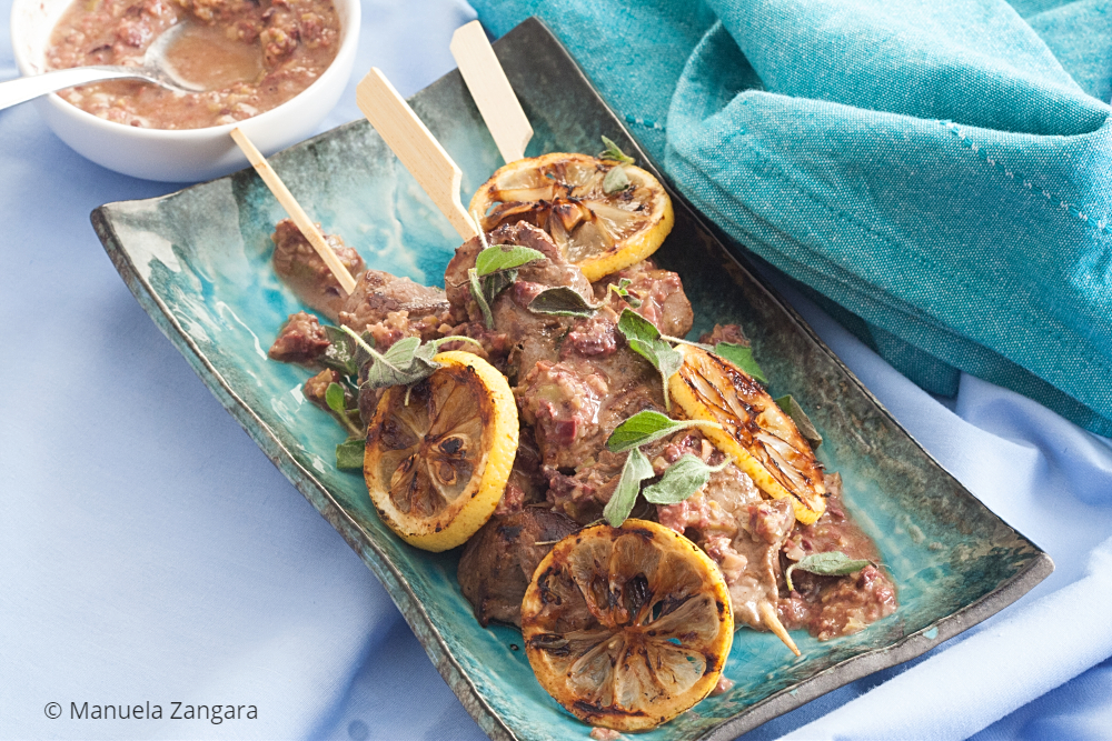 Low Fodmap Lamb Skewers with Olive Sauce