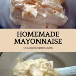 Creamy homemade mayonnaise in a glass bowl.