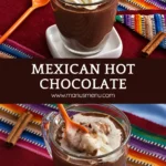 Mexican hot chocolate topped with whipped cream and cinnamon in a glass mug.
