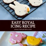 Easy Royal Icing recipe pin showing Miffy cookies and baby shower cookies decorated with smooth royal icing.