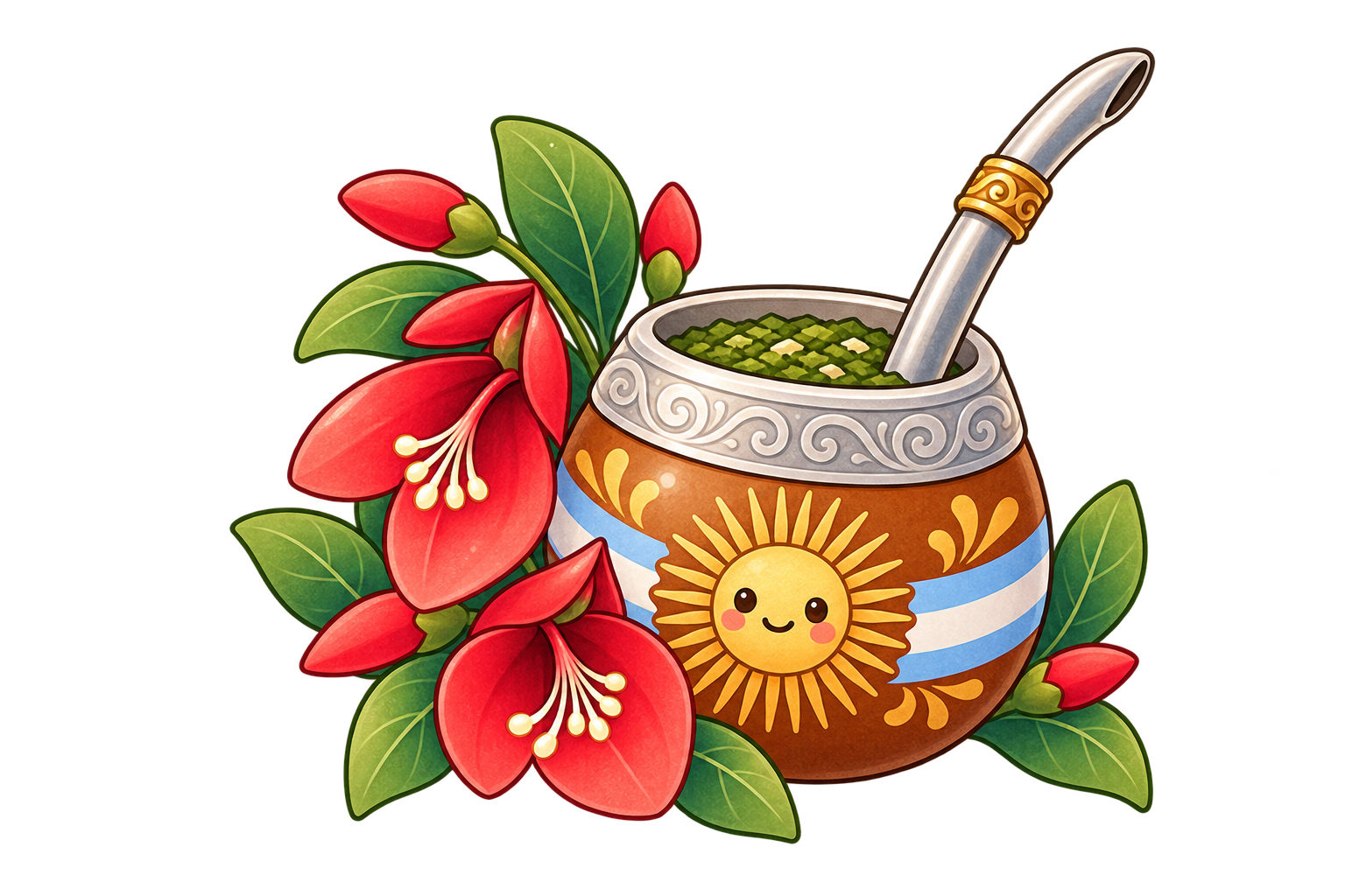 Kawaii Argentine mate cup with ceibo flowers